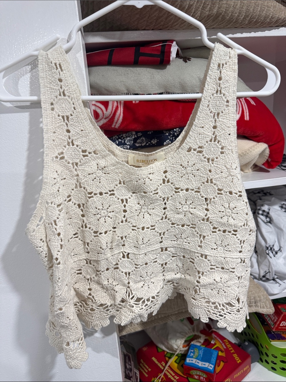 Rebellion Cream Crochet Tank Crop Top